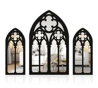 Littleduckling 3Pcs Gothic Home Decor Window Mirrors Wall Decor Arched Decorative Mirror Garden Mirror Wall Mounted Goth Decor Vintage Cathedral Window Mirror for Indoor Outdoor Living Room Bedroom