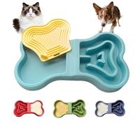 LittleEdenOutpost Bone Slow Feeder Bowl for Dogs Cats - 2-in-1 Lick Mat & Water Dish with 6 Non-Slip Pads, Food-Grade PP & Silicone Pet Bowl for Anti-Choking,Fun Feeding,Anxiety Relief (Wathet Blue)