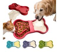 LittleEdenOutpost Bone Slow Feeder Bowl for Dogs Cats - 2-in-1 Lick Mat & Water Dish with 6 Non-Slip Pads, Food-Grade PP & Silicone Pet Bowl for Anti-Choking，Fun Feeding，Anxiety Relief (Red)