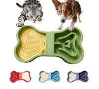 LittleEdenOutpost Bone Slow Feeder Bowl for Dogs Cats - 2-in-1 Lick Mat & Water Dish with 6 Non-Slip Pads, Food-Grade PP & Silicone Pet Bowl for Anti-Choking,Fun Feeding,Anxiety Relief (Green)