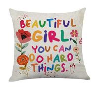 Littlefa Cute Inspiring Throw Pillow Cover-Beautiful Girl You Can Do Hard Things Colour Flowers Decorative Pillowcase for Girls Friends Teenage Girls