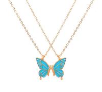 LittleFathand 2Psc Butterfly Friendship Necklace for Women Men BFF Best Friends Necklace Enamel Butterfly Choker Necklace Friendship Jewelry Gift, Zinc, No Gemstone