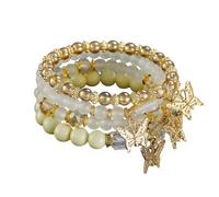 LittleFathand 4Pcs Bohemian Beaded Stackable Bracelets for Women Stretchable Crystal Ball Bracelet Multi-Layer Bead Wrap Bracelet Summer Holiday Jewelry Gift, Zinc, no gemstone