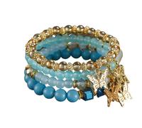 LittleFathand 4Pcs Bohemian Beaded Stackable Bracelets for Women Stretchable Crystal Ball Bracelet Multi-Layer Bead Wrap Bracelet Summer Holiday Jewelry Gift, Zinc, no gemstone