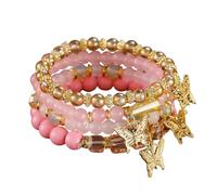 LittleFathand 4Pcs Bohemian Beaded Stackable Bracelets for Women Stretchable Crystal Ball Bracelet Multi-Layer Bead Wrap Bracelet Summer Holiday Jewelry Gift, Zinc, no gemstone