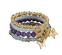 LittleFathand 4Pcs Bohemian Beaded Stackable Bracelets for Women Stretchable Crystal Ball Bracelet Multi-Layer Bead Wrap Bracelet Summer Holiday Jewelry Gift, Zinc, no gemstone