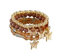 LittleFathand 4Pcs Bohemian Beaded Stackable Bracelets for Women Stretchable Crystal Ball Bracelet Multi-Layer Bead Wrap Bracelet Summer Holiday Jewelry Gift, Zinc, no gemstone