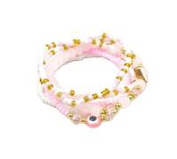 LittleFathand 6Pcs Layered Crystal Beaded Bracelet Lucky Evil Eye Wrap Bracelet Seed Bead Elastic Stackable Bracelet for Women Men Halloween Jewelry Gift, Zinc, no gemstone