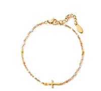 LittleFathand Bohemian Seed Bead Bracelet for Women Men Stainless Steel Cross Bracelet Christmas Faith Cross Amulet Bracelet Religion Jewelry Gift, Zinc, no gemstone