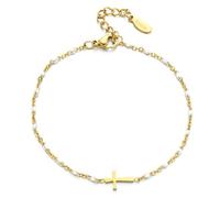 LittleFathand Bohemian Seed Bead Bracelet for Women Men Stainless Steel Cross Bracelet Christmas Faith Cross Amulet Bracelet Religion Jewelry Gift, Zinc, no gemstone