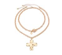 LittleFathand Chunky Cross Necklace Big Gold Cross Pendant Necklace Statement Layering Hammered OT Buckle Necklace for Women Men Trendy Jewelry Gift Non Tarnish, Zinc, No Gemstone
