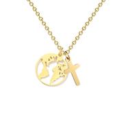 LittleFathand Cross Earth Necklace Stainless Steel World Map Cross Pendant Necklace Dainty Tiny Cross Earth Map Choker Necklace for Women Men Birthday Jewelry Gift, Stainless Steel, No Gemstone