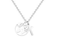 LittleFathand Cross Earth Necklace Stainless Steel World Map Cross Pendant Necklace Dainty Tiny Cross Earth Map Choker Necklace for Women Men Birthday Jewelry Gift, Stainless Steel, No Gemstone