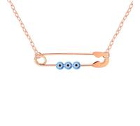 LittleFathand Evil Eye Necklace Pendant Stainless Steel Safety Pin Necklace Choker Lucky Evil Eye Amulet Necklace for Women Men Christmas Gift Jewelry, Zinc, No Gemstone