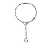 LittleFathand Heart Slip Chain Necklace for Women Men Stainless Steel Heart O-Ring Necklace Cuban Lariat Y Necklace Adjustable Long Necklace Jewelry Gift, Stainless Steel, No Gemstone