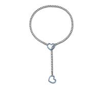 LittleFathand Heart Slip Chain Necklace for Women Men Stainless Steel Heart O-Ring Necklace Cuban Lariat Y Necklace Adjustable Long Necklace Jewelry Gift, Stainless Steel, No Gemstone