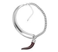 LittleFathand Italian Horn Choker Necklaces for Women Gold Silver Plated Italian Horn Pendant Necklace Statement Punk Metal Splicing Necklace Hiphop Jewelry Gift, Zinc, No Gemstone