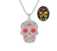 LittleFathand Skull Pendant Necklace Luminous Bone Head Necklace Glow In The Dark Skeleton Choker Necklace for Women Men Halloween Jewelry Gift, Zinc, No Gemstone