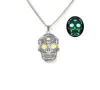 LittleFathand Skull Pendant Necklace Luminous Bone Head Necklace Glow In The Dark Skeleton Choker Necklace for Women Men Halloween Jewelry Gift, Zinc, No Gemstone