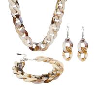 LittleFathand Statement Chunky Acrylic Necklace Earrings Bracelet Set Colorful Collar Cuban Link Chain Necklace Bracelet Earrings for Women Men Party Jewelry, Zinc, No Gemstone
