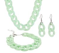 LittleFathand Statement Chunky Acrylic Necklace Earrings Bracelet Set Colorful Collar Cuban Link Chain Necklace Bracelet Earrings for Women Men Party Jewelry, Zinc, No Gemstone