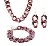 LittleFathand Statement Chunky Acrylic Necklace Earrings Bracelet Set Colorful Collar Cuban Link Chain Necklace Bracelet Earrings for Women Men Party Jewelry, Zinc, No Gemstone