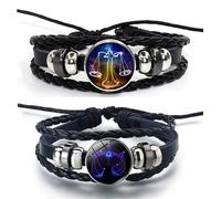 LittleFathand Zodiac Signs Spirit Bracelet for Women Men Multilayer Constellation Leather Wrap Bracelet Couple BFF Bracelets Birthday Gift 2Pcs Set, Zinc, no gemstone