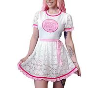 LittleForBig Adult Baby Diaper Lover ABDL Button Crotch Romper Onesie - Daddy's Princess Lacy DressSNew Lace