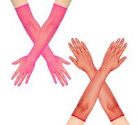 LittleForBig Cosplay Stretch Mesh Gloves 80s Fishnet Long Gloves 2 Pairs Set - Red & Pink