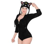 LittleForBig Cotton Hoodie Romper Zipper Onesie Pajamas Bodysuit - Black Cat-Theme Onesie M