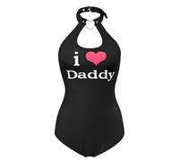 LittleForBig Cotton Romper Heartbreaker Collared Onesie Bodysuit - I Love Daddy Pattern Black S