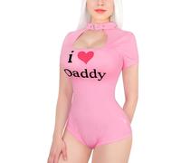 LittleForBig Cotton Romper Onesie Pajamas Bodysuit - Collared Pink I Love Daddy Pattern S