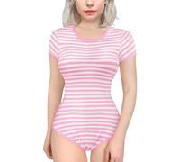 LittleForBig Cotton Romper Onesie Pajamas Bodysuit - Essential Striped Onesie Pink
