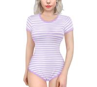 LittleForBig Cotton Romper Onesie Pajamas Bodysuit - Essential Striped Onesie Purple