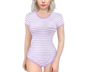 LittleForBig Cotton Romper Onesie Pajamas Bodysuit - Essential Striped Onesie Purple