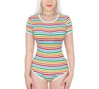 LittleForBig Cotton Romper Onesie Pajamas Bodysuit - Essential Striped Onesie Rainbow L
