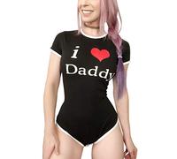 LittleForBig Cotton Romper Onesie Pajamas Bodysuit - I Love Daddy Pattern Black XS