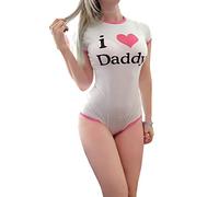 LittleForBig Cotton Romper Onesie Pajamas Bodysuit - I Love Daddy Pattern Pink XL