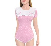 LittleForBig Cotton Romper Onesie Pajamas Bodysuit - Precious Ruffled Bow Bib Onesie Pink L