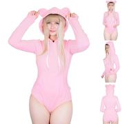 LittleForBig Cotton Romper Onesie Pajamas Hoodie Bodysuit - Cozy Bear Hoodie Sweatshirt Onesie Pink XXXXL