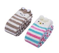LittleForBig Cute Animal Coral Fleece Thigh High Long Striped Socks 2 Pairs-Brown/Color