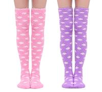 Littleforbig Cute Coral Fleece Knee High Long Dotted Socks 2 Pairs, 2 Pairs: Pink-purple, L