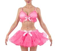 LittleForBig Frill Ruffled Ballerina Tutu Bralette and Skirt Lingerie Set | Lolita, Removable Padded Cups, Multiple Layers of Tutu Skirt, Satin bow, Hook and Eye Closure, Soft Mesh, Adjustable Straps
