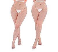 LittleForBig High Waist Night-Glow Fishnet Tights 2 Pairs of Mesh Net White Stockings