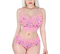 LittleForBig Lacy Trim Women Nightwear Strap Sleepwear Cami Top Shorts Lingerie bralette loungewear Set - Sweet Usagi Pink XL