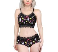 LittleForBig Lacy Trim Women Nightwear Strap Sleepwear Cami Top Shorts Lingerie Sweet Usagi Bralette Loungewear Set Black L