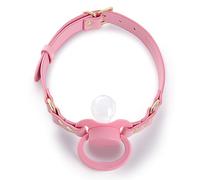 LittleForBig Leather Adjustable Strap Gen II Pacifier & Gag Set - DIY Mix & Match Design, Swap Colors and Styles for Personalized Looks Pink