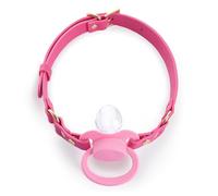 LittleForBig Leather Adjustable Strap Gen II Pacifier & Gag Set - DIY Mix & Match Design, Swap Colors and Styles for Personalized Looks Hot Pink