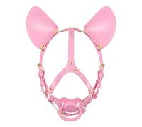 LittleForBig Leather Adjustable Strap Little Furry Pacifier Petplay Head Harness for Adult Restraints Pink