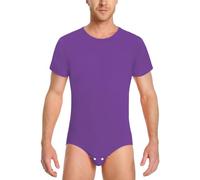 LittleForBig Men’s Cotton Romper Onesie Pajamas Bodysuit - Relaxed Fit Basic Onesie Purple S